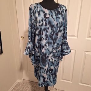 multicolor blue silky dress XL